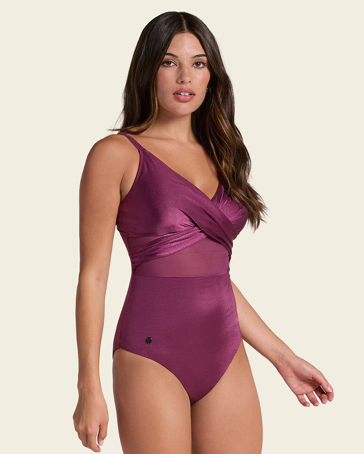 Bañador con escote cruzado y tela con brillo - Image 3